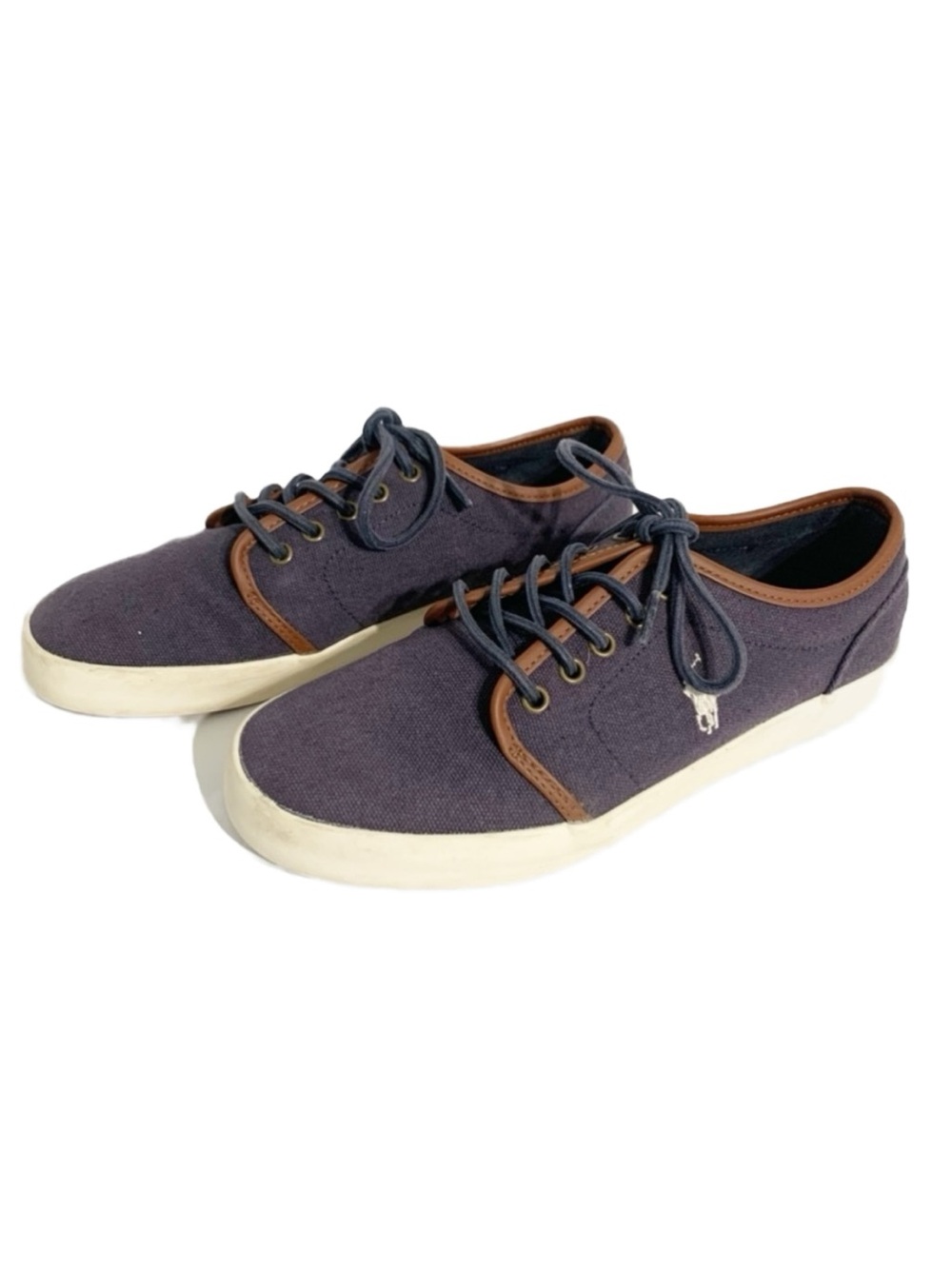 Polo Ralph Lauren Navy Ethan Canvas Sneakers Leather Trim Preppy Low Top Shoes